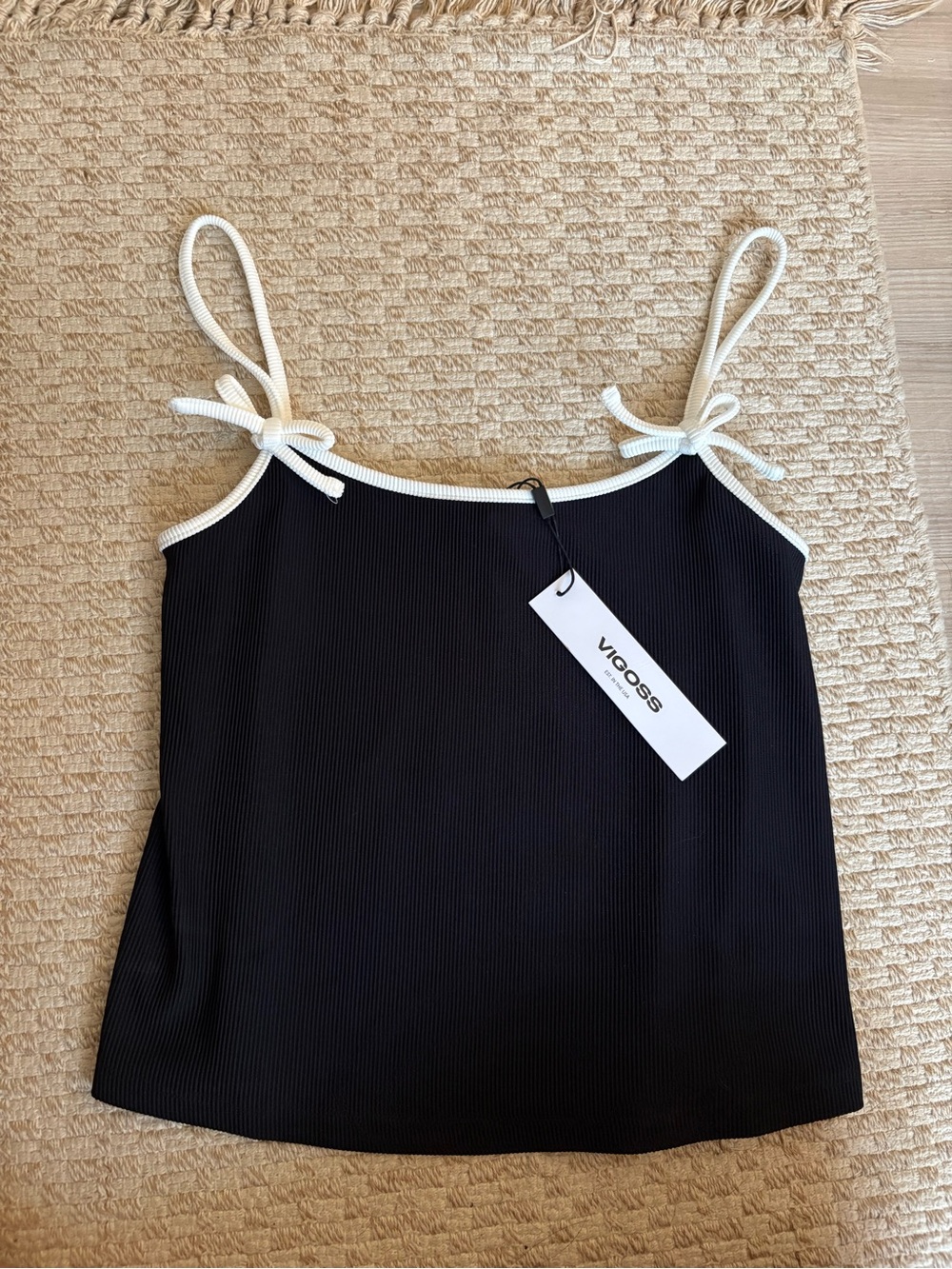 Vigoss Black Camisole with White Trim and Tie Straps